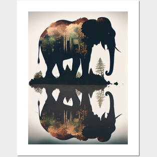 Elephant double exposure Posters and Art